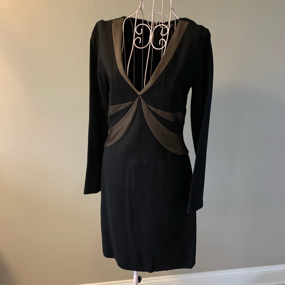 BCBGMAXAZRIA Long Sleeve Mesh Inset Dress